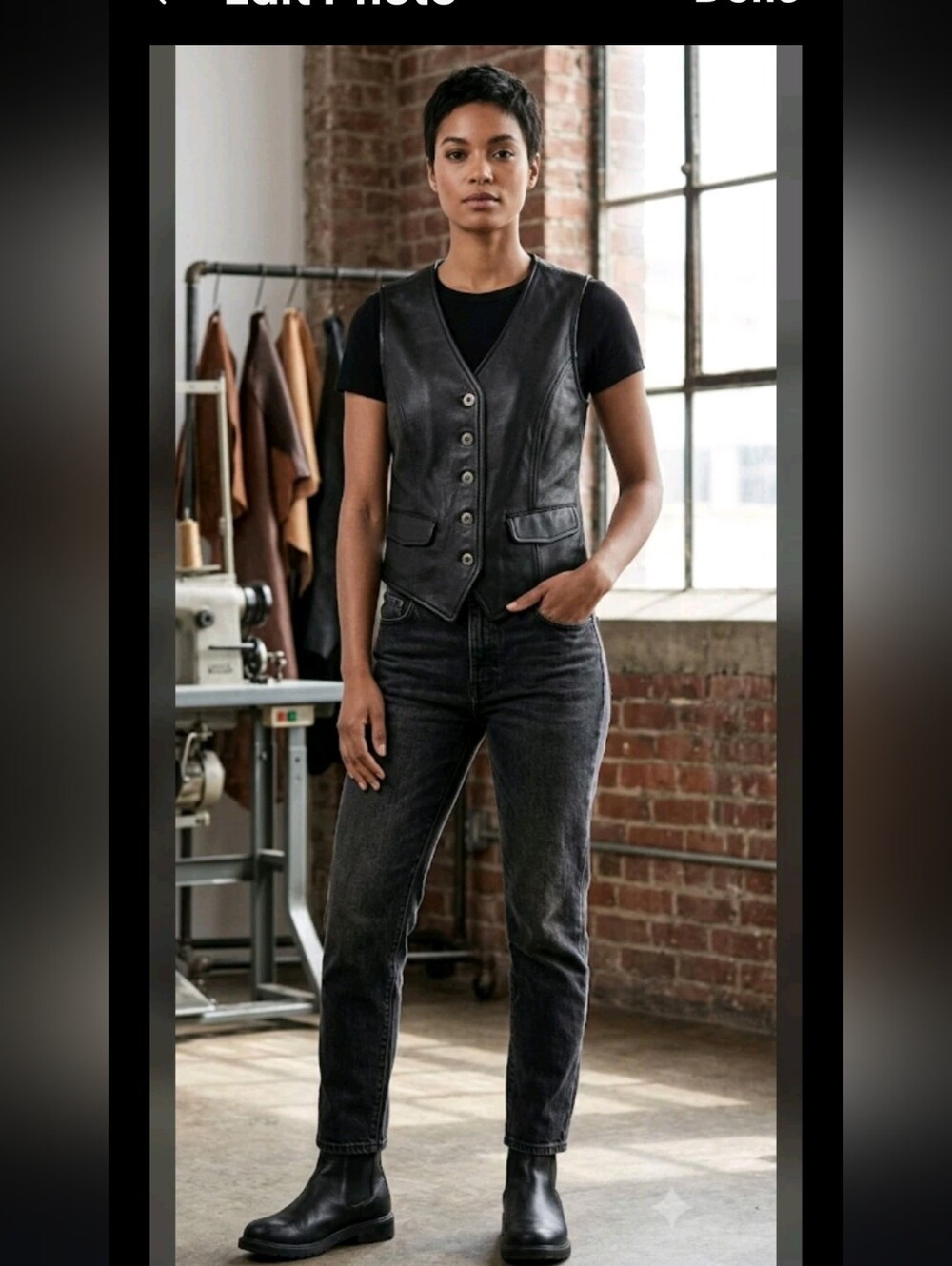 Limited Vintage Black Leather Vest S Moto Biker Gothic Western #8400